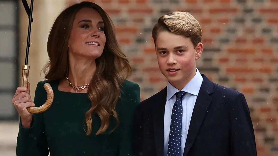 Prince George arrives for his first day at Eton College with Prince William and Kate